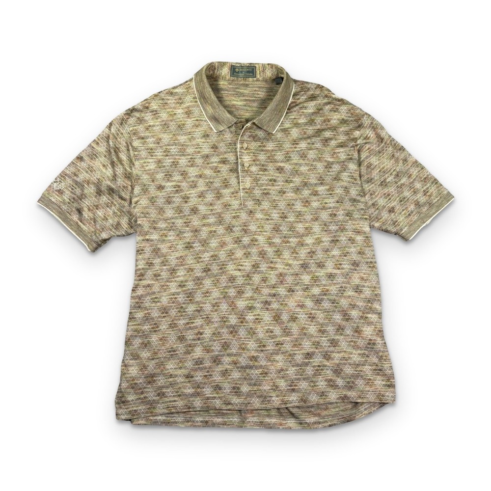 Vintage Descente International Collection Polo Shirt Mens L Brown Geometric Knit